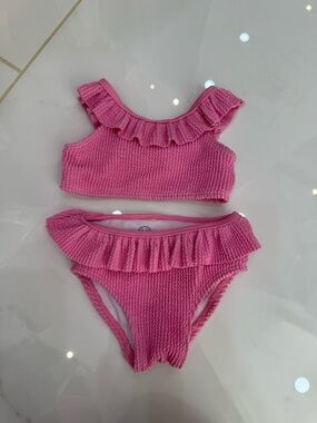 Baby pink ruffle swimsuit two piece set